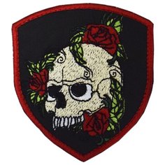 Шеврон, байкерская нашивка, патч, на липучке, Череп с розами. Размер 80х75 мм. Мега Принт