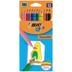 BIC Цветные карандаши 12 цветов, детские, шестигранные, ударопрочные, BIC Kids Tropicolors