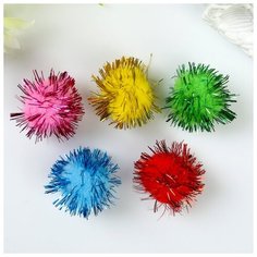 Помпоны для творчества, блестящие, 5 цветов, 25 мм, (набор 30 шт) Нет бренда