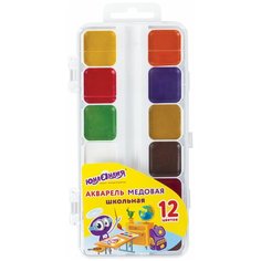Краски акварельные юнландия 191529 191529, медовые, 12 цветов, без кисти, пластиковая коробка