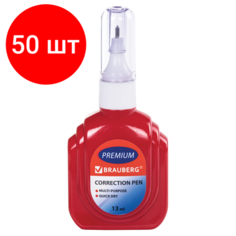 Комплект 50 шт, Ручка-корректор BRAUBERG, 13 мл, металлический наконечник, 226819