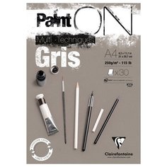 Альбом для смешанных техник Clairefontaine 30 л, А4, на склейке, "PaintON Grey", 250г/м2, серый (975809C)