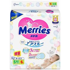 Подгузники Merries S 4-8кг 82+6шт