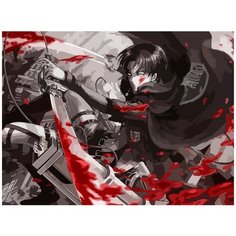 Картина по номерам на холсте Аниме Атака титанов (Микаса, Леви, Эрен Йегер) - 7739 Г 30x40