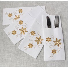 Конверт для столовых приборов Felante с вышивкой "Золотая снежинка" Размер 10х24 см. 4 шт.