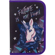 Пенал школьный Seventeen Черный единорог SKJB-UTE-031, с одним отделением на молнии, для девочек, размер: 20х13х4 см.