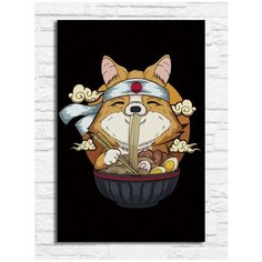 Картина по номерам на холсте собакен и рамэн (минимализм, рамэн, лапша, собака, пёс) - 9274 В 20x30