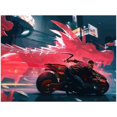 Картина по номерам на холсте киберпанк cyberpunk 2077 дракон погоня на мотоцикле - 2108