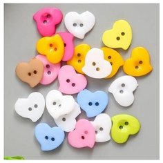 Пуговки для творчества Сердечки - сердца нежные разноцветные - пуговицы декоративные 15 мм, набор 20 штук Нет бренда