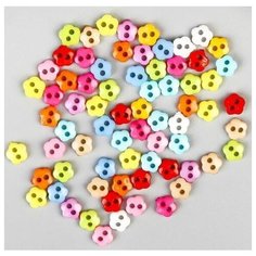 Пуговки для творчества Цветочки разноцветные - пуговицы декоративные 6 мм, набор 80 штук Нет бренда