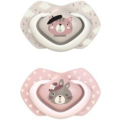 Пустышка силиконовая симметричная Canpol Babies Bonjour Paris 6-18 мес., 2 шт., розовый/бежевый
