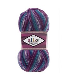 Пряжа Alize Superwash Comfort Socks (Ализе Супервош) - 2 мотка, фиолетовый бирюзовый синий (4412), 75% шерсть супервош, 25% полиамид, 420м/100г