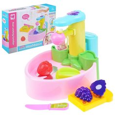 Раковина игрушечная с посудой, перекачивание воды, сенсорный кран / Игровой набор детский Oubaoloon QF26246P "Кухня" в коробке