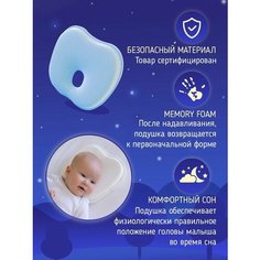 Детская ортопедическая подушка для новорожденных Memory Foam, Бабочка , голубой Baby Nice