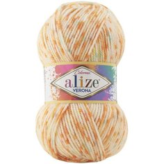 Пряжа Alize Verona бело-оранжевый (7703), 100%акрил, 210м, 100г, 1шт