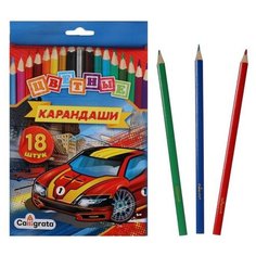 Карандаши 18 цветов "Машинка", корпус деревянный, треугольный Calligrata