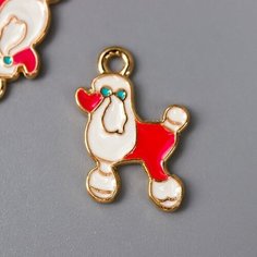 Декор для творчества металл "Пудель бело-розовый" эмаль 1,9х1,4 см Noname