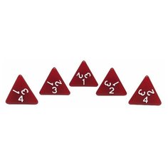 Четырехгранный кубик (D4), 5 шт, красный (для DnD (ДнД), Pathfinder, настольных, трансформационных игр, обучению детей счету) Pandoras Box Studio