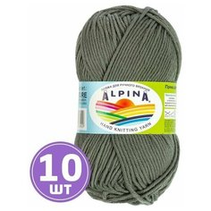 Пряжа для вязания крючком, спицами Alpina Альпина NATURE классическая средняя, хлопок 100%, цвет №004 Хаки, 105 м, 10 шт по 50 г