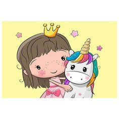 Алмазная мозаика на подрамнике Принцесса с единорогом Цветной