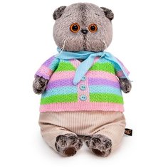 Мягкая игрушка Basik&Co Кот Басик в полосатой кофте и штанах, 22 см, серый