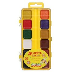 Акварель 12 цветов "Каляка-Маляка", медовая, без кисти, пластик