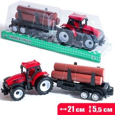 Машинка Трактор-тягач с прицепом Лесовоз красный Farmer Truck