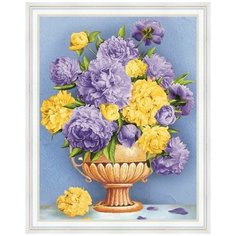 Алмазная мозаика на подрамнике (картина стразами) 40х50 Натюрморт фиолетовые и желтые пионы