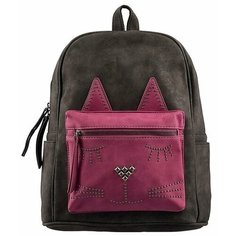 Рюкзак молодежный 1отд. Графитовый с розовым котом 35х26х16см кожзам ФЕНИКС+ 48365 (жен)