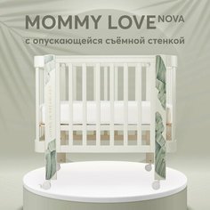 95024 Кроватка для новорожденных трансформер с опускающейся стенкой от 0, Happy Baby MOMMY LOVE, люлька-кроватка, колёса, маятник, зеленая