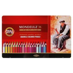 Карандаши акварельные набор 36 цветов, Koh-I-Noor Mondeluz 3725, в металлическом пенале