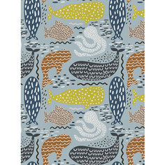 Отрезная ткань для мебели Ambesonne "Орнаментальные кашалоты" метражом для рукоделия и шитья, оксфорд, 155 см