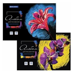 Альбом для рисования А4 40 л. склейка обложка картон подложка BRAUBERG 205х290 мм "Blossom", 10 шт