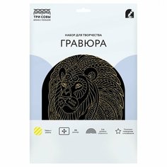 Гравюра с эффектом золота Три Совы "Лев. Антистресс", А4 (GA4_48275)