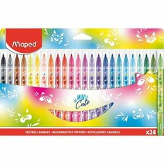 Фломастеры 24цв MINI CUTE смываем, с заблокир. пишущ. узлом, декорир, карт. футляр 9877475 Maped