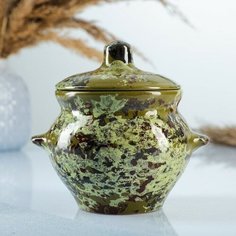 Горшок для жаркого №5 с ручками 0,5л малахит Борисовская керамика