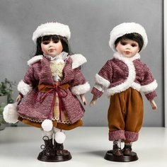 Кукла коллекционная парочка набор 2 шт "Ника и Паша в нарядах с мехом" 30 см Сима ленд