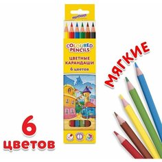 Карандаши цветные юнландия "домики", 6 цветов, классические, пластиковые, грифель мягкий 3 мм, 181835