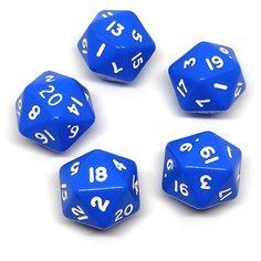 Двадцатигранный кубик (D20), 5 шт, синий (для DnD (ДнД), Pathfinder, настольных, трансформационных игр, обучению детей счету) Pandoras Box Studio