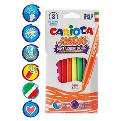 Фломастеры 8 цветов Carioca "Neon" неоновая палитра, смываемые, картон, европодвес