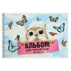 Альбом для рисования А4, 40 листов на гребне Мечта кота, обложка мелованный картон, глиттер, блок 100 г/м2, 1 шт. Полиграф Принт