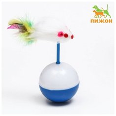 Мышь-неваляшка из натурального меха на шаре, 11 х 5 см синий/белый Пижон