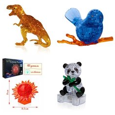 Игрушки мальчику Модель для сборки комплект подарочный 4 штуки Идея подарка классу день рождения Динозавр, Птичка на ветке, Шар Солнце, Панда Iq Toy