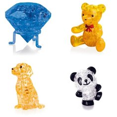 Игрушки новогодний Модель для сборки комплект 4 штуки Идеи подарков ребенку день рождения Кристал, Мишка, Собачка, Панда Со светом Iq Toy