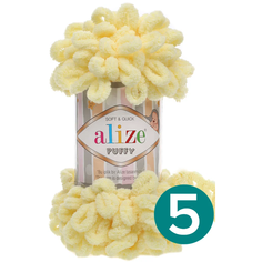 Пряжа Alize Puffy, 100 г, 9 м, 5 шт., 13 светло-желтый