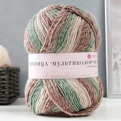 Пряжа "Ровница Мультиколоровая" 50% шерсть, 50% акрил 400м/200гр (1408 М), 1шт Пехорка