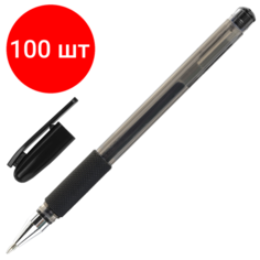 Комплект 100 шт, Ручка гелевая с грипом STAFF "Basic", черная, корпус тонированный, узел 0.5 мм, линия письма 0.35 мм, 143677