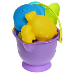 Песочный набор в сетке: ведёрко, лопатка, сито, кораблик, 2 формочки, микс Рыжий кот