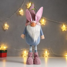 Кукла интерьерная "Дед Мороз в розово-голубом наряде, в колпаке с ушками" 48х10х13 см Россия
