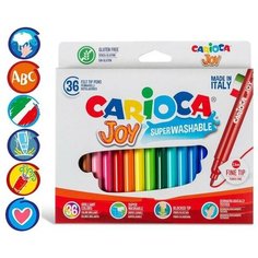 Фломастеры 30 цветов 36 штук Carioca Joy, 2.6мм, смываемые, увеличенный ресурс, суперяркие, европодвес
